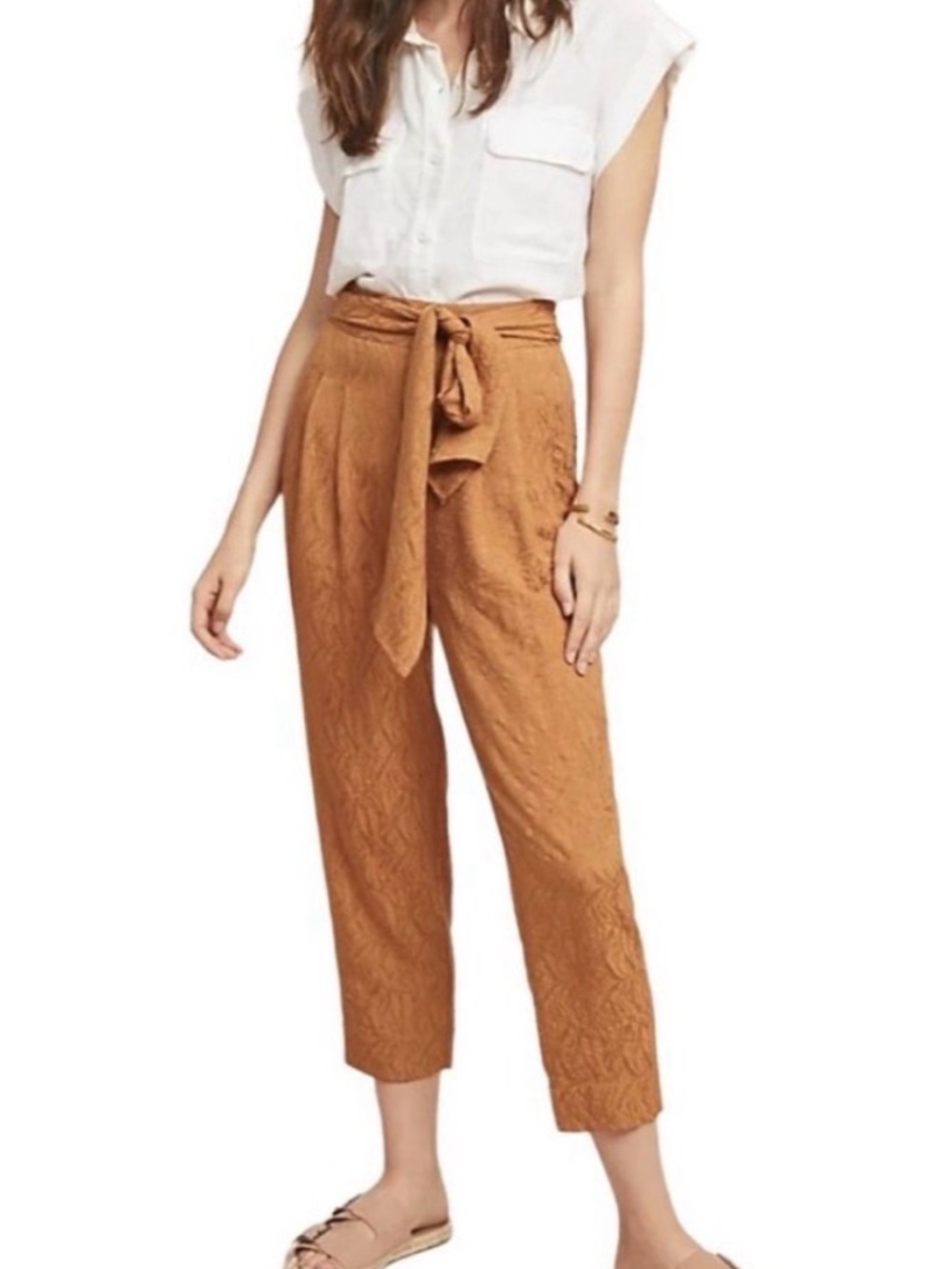 Anthropologie Caramel Textured Pants